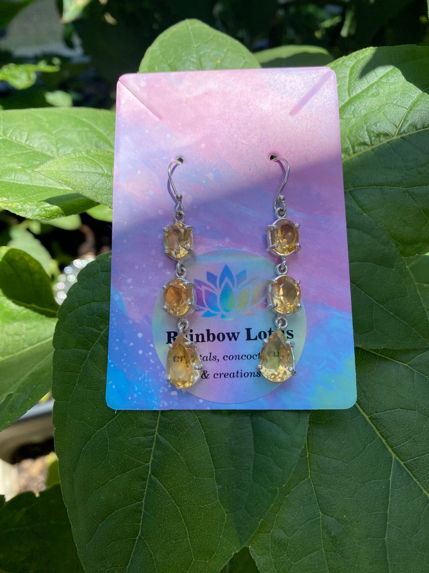 Golden Citrine Three Stone Drop Silver Earrings