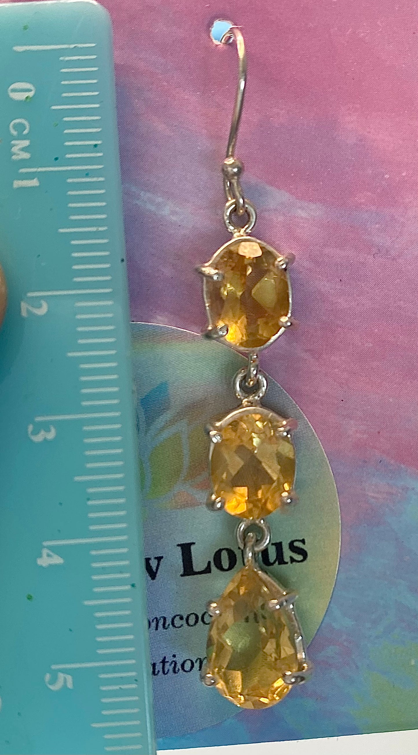 Golden Citrine Three Stone Drop Silver Earrings