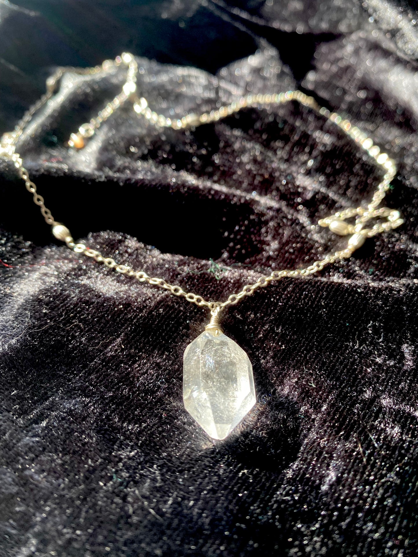 Large Herkimer Diamond on Sterling Silver Chain 52cm with 2cm extender