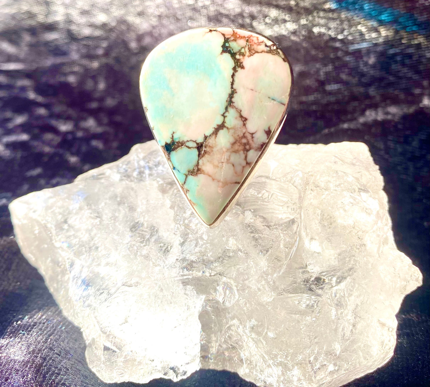 Large Sterling Silver Turquoise Stone Ring adjustable size 8-10