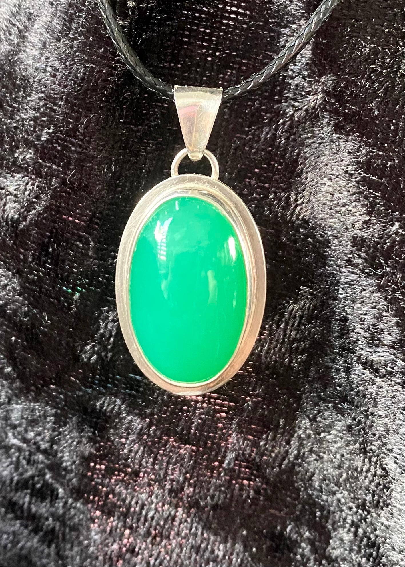 Gorgeous Green Chrysoprase Pendant with Sterling Silver setting