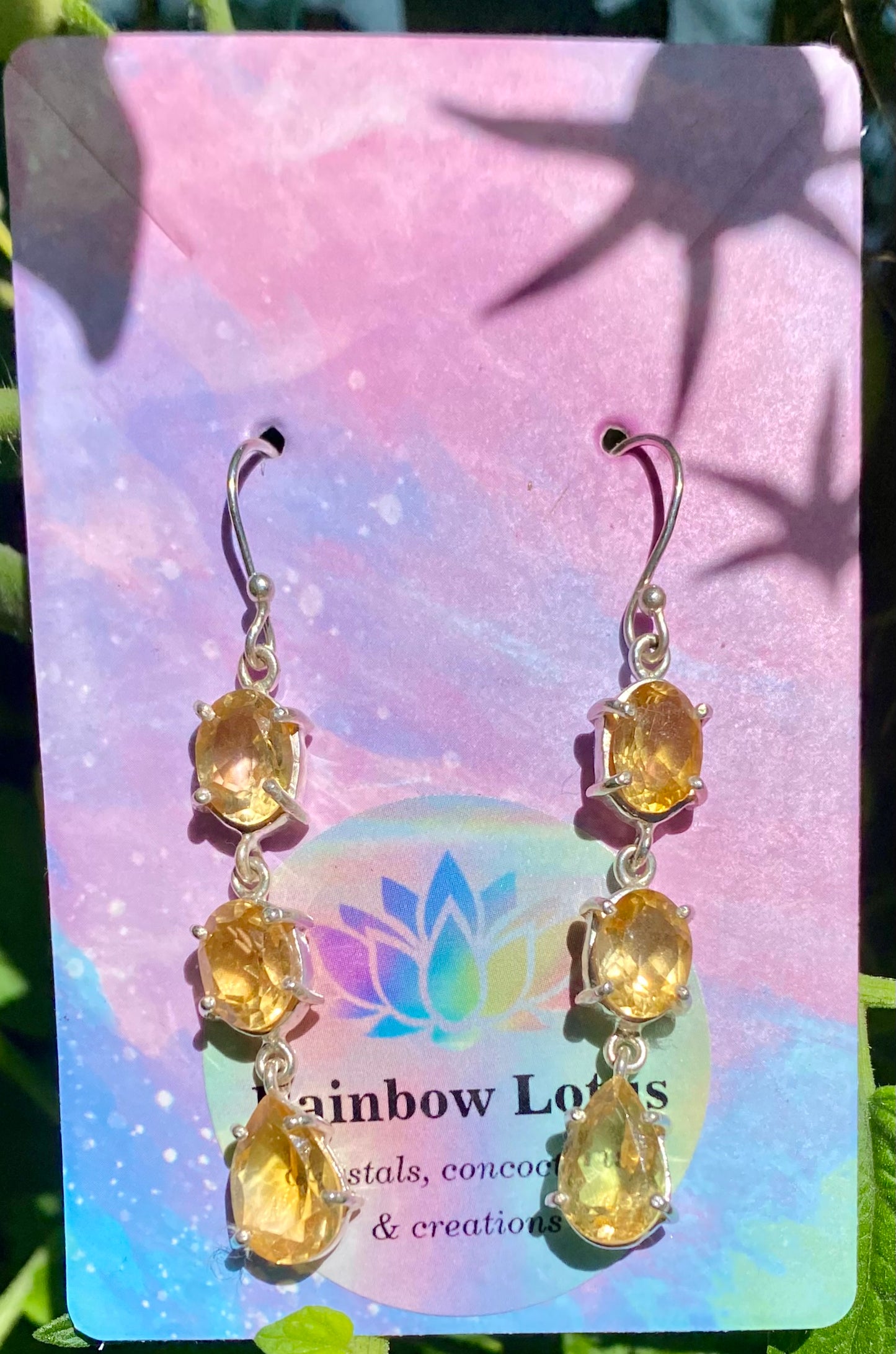 Golden Citrine Three Stone Drop Silver Earrings