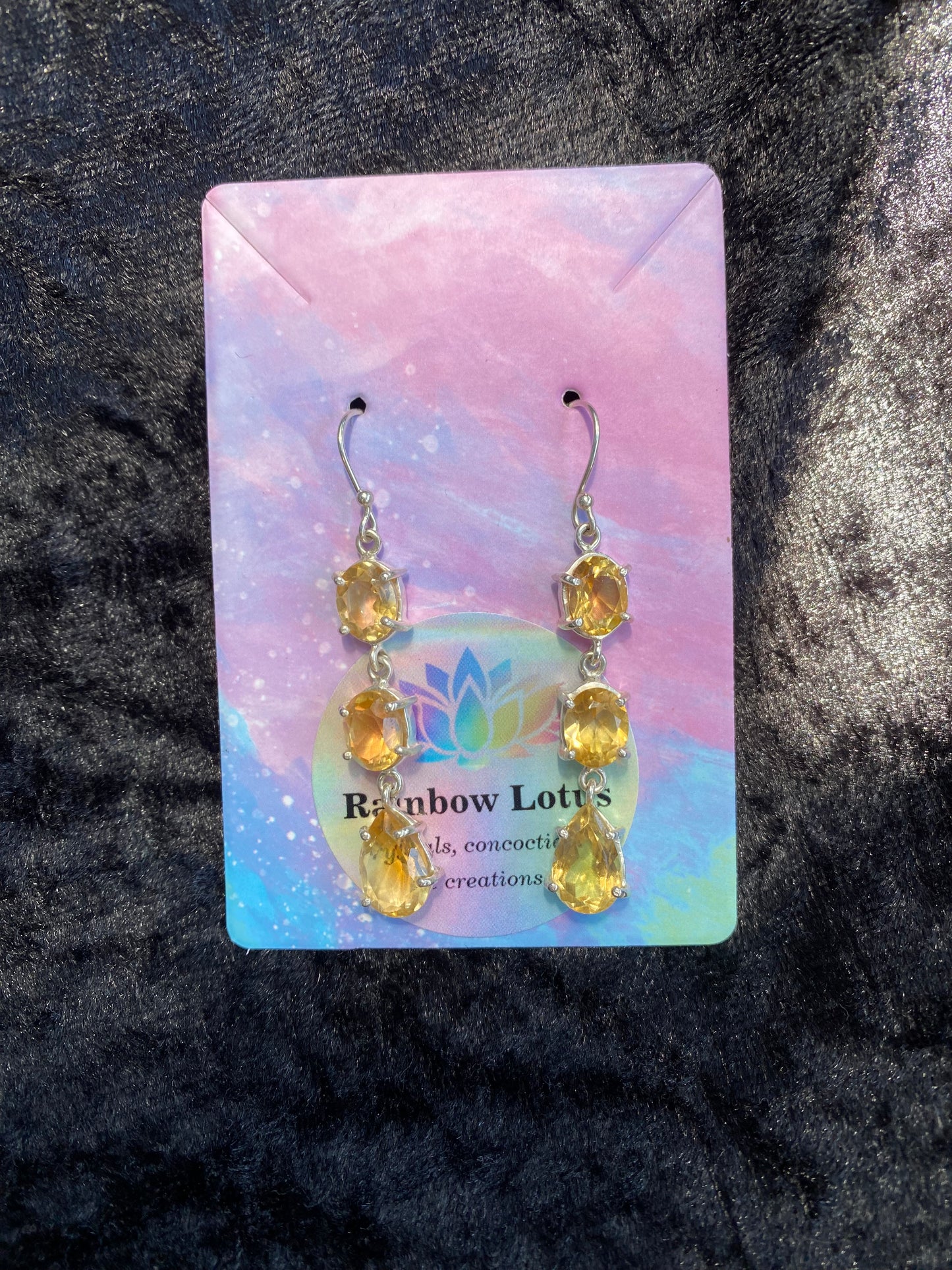 Golden Citrine Three Stone Drop Silver Earrings