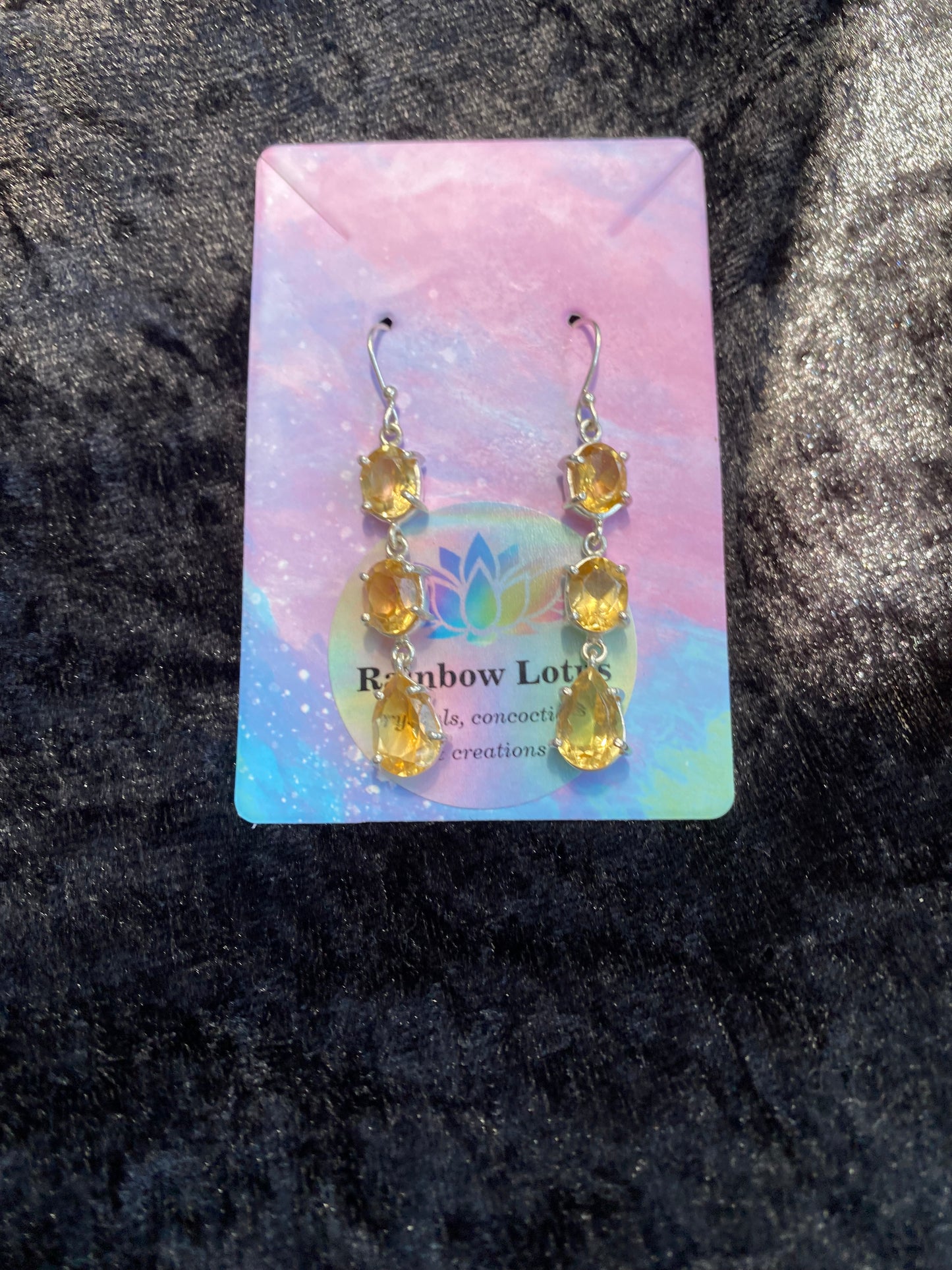 Golden Citrine Three Stone Drop Silver Earrings