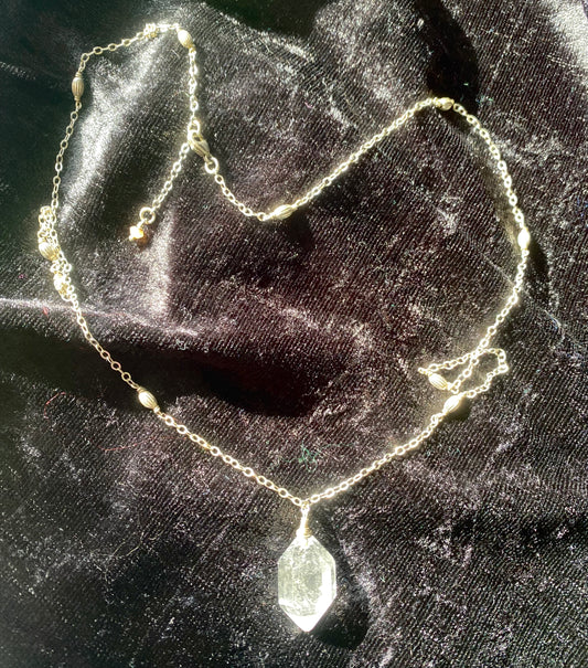 Large Herkimer Diamond on Sterling Silver Chain 52cm with 2cm extender