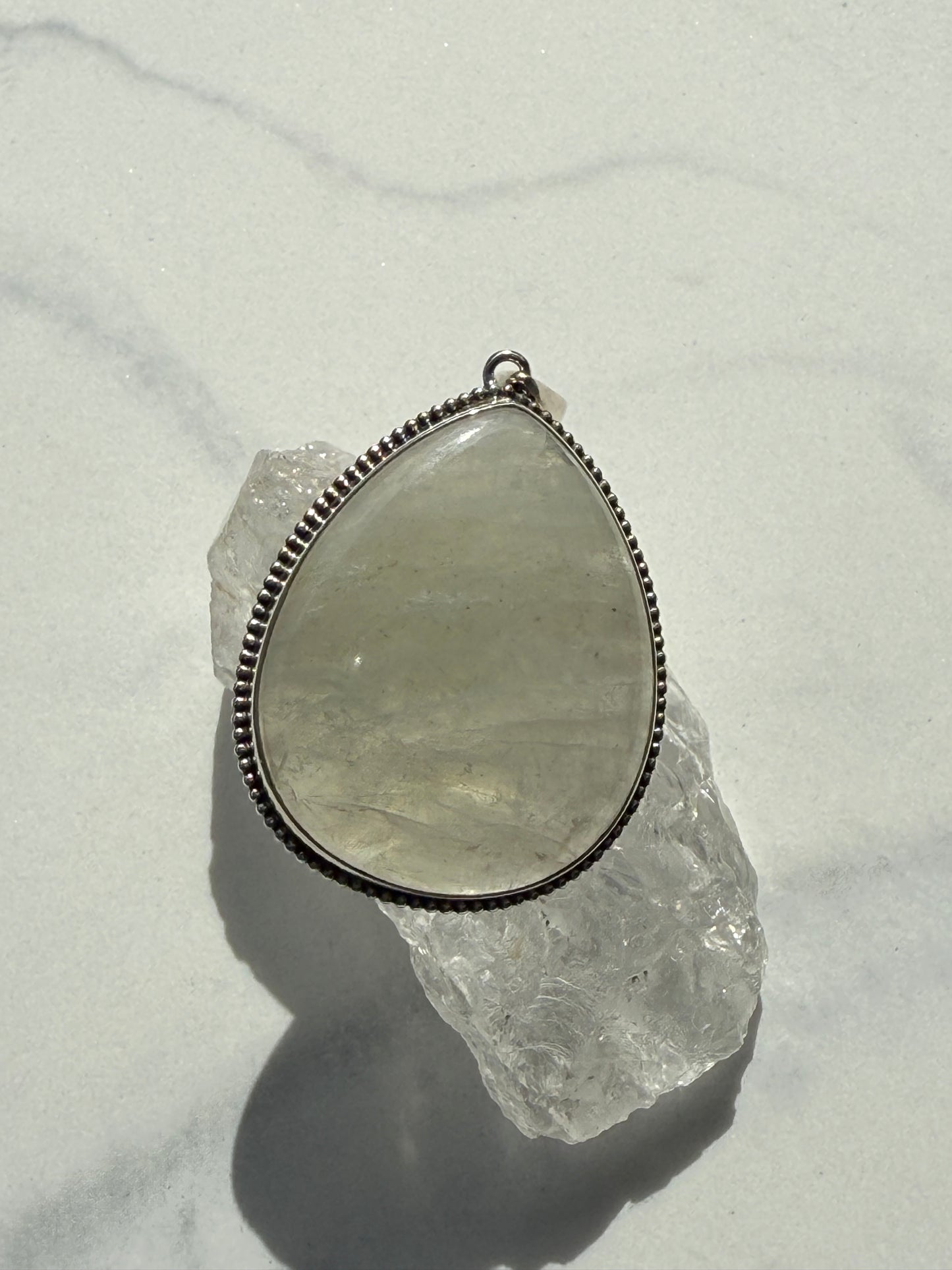 Large Moonstone Pendant with blue flash- Sterling Silver