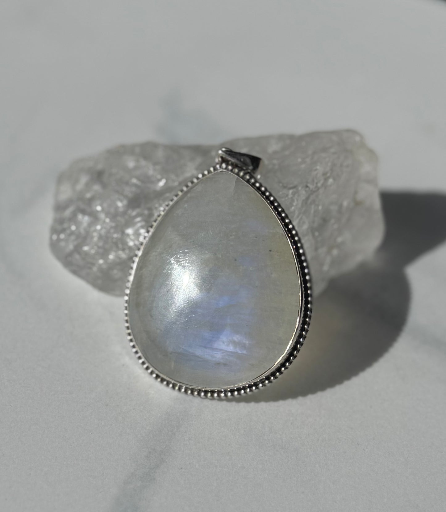 Large Moonstone Pendant with blue flash- Sterling Silver