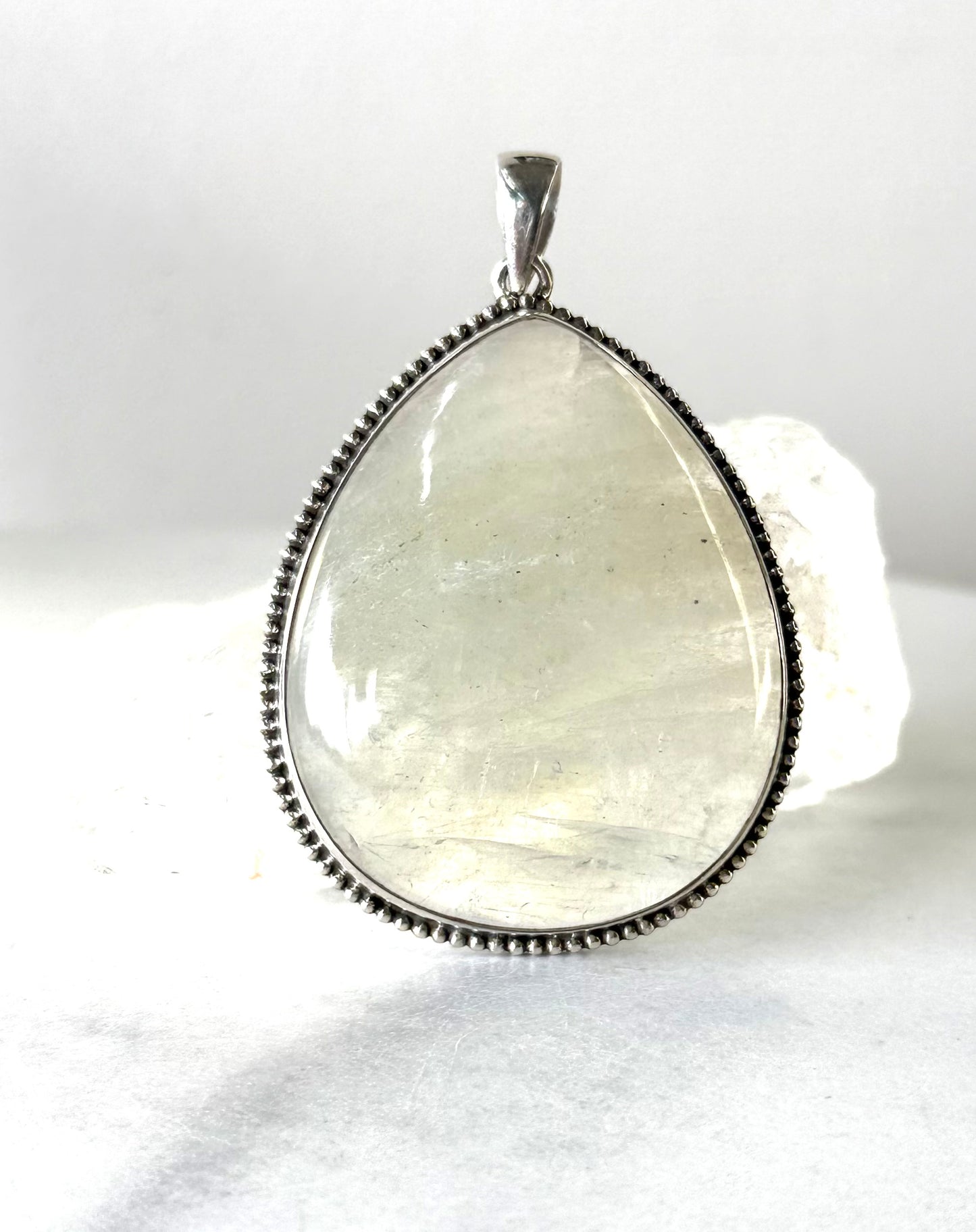 Large Moonstone Pendant with blue flash- Sterling Silver