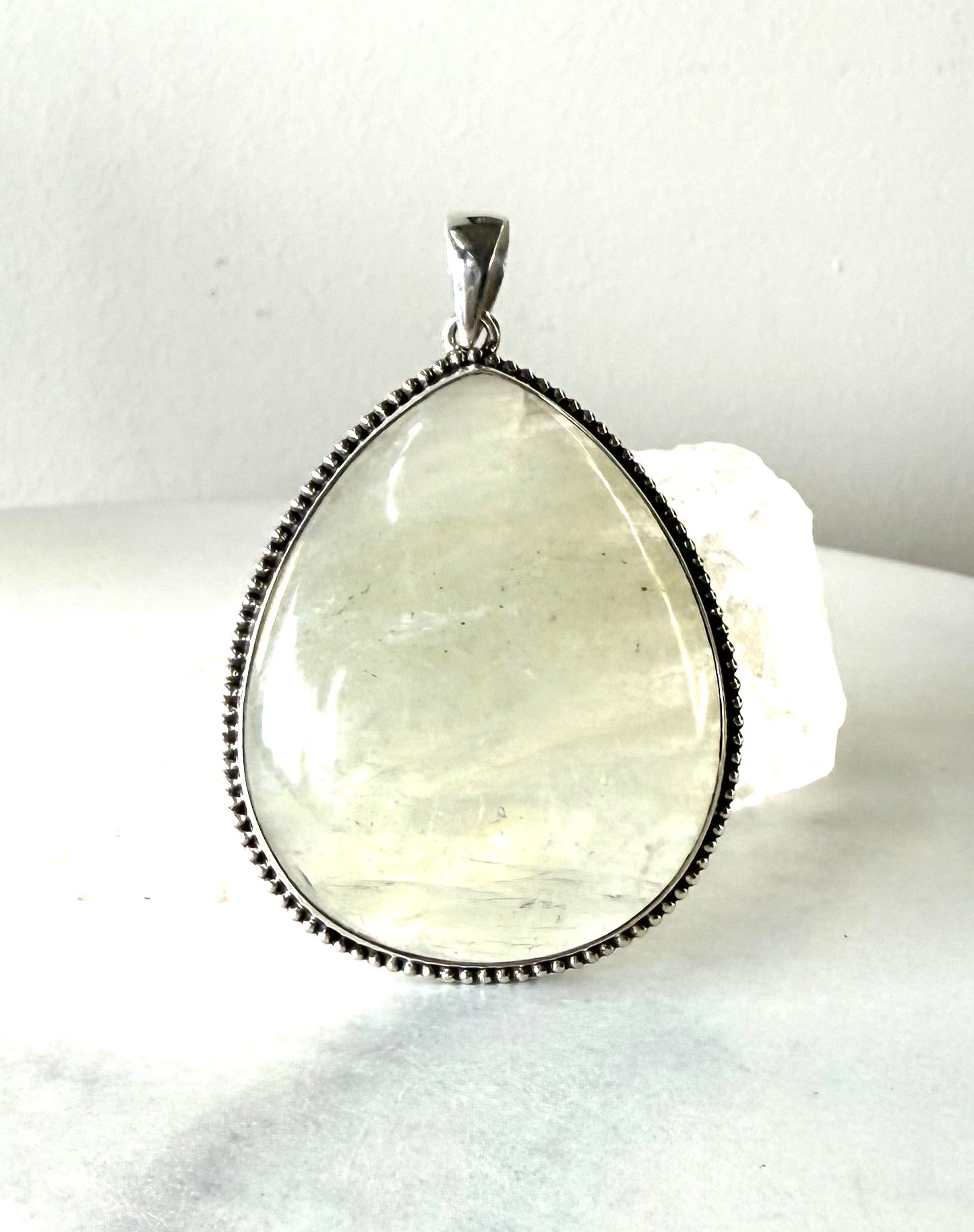 Large Moonstone Pendant with blue flash- Sterling Silver