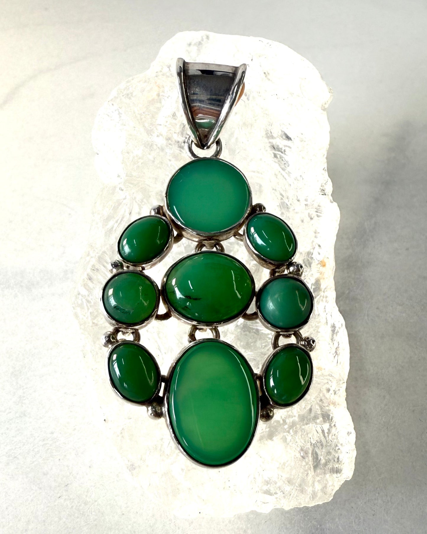 Fabulous Emerald Green Vintage Chrysoprase Pendant -Sterling Silver  Handmade