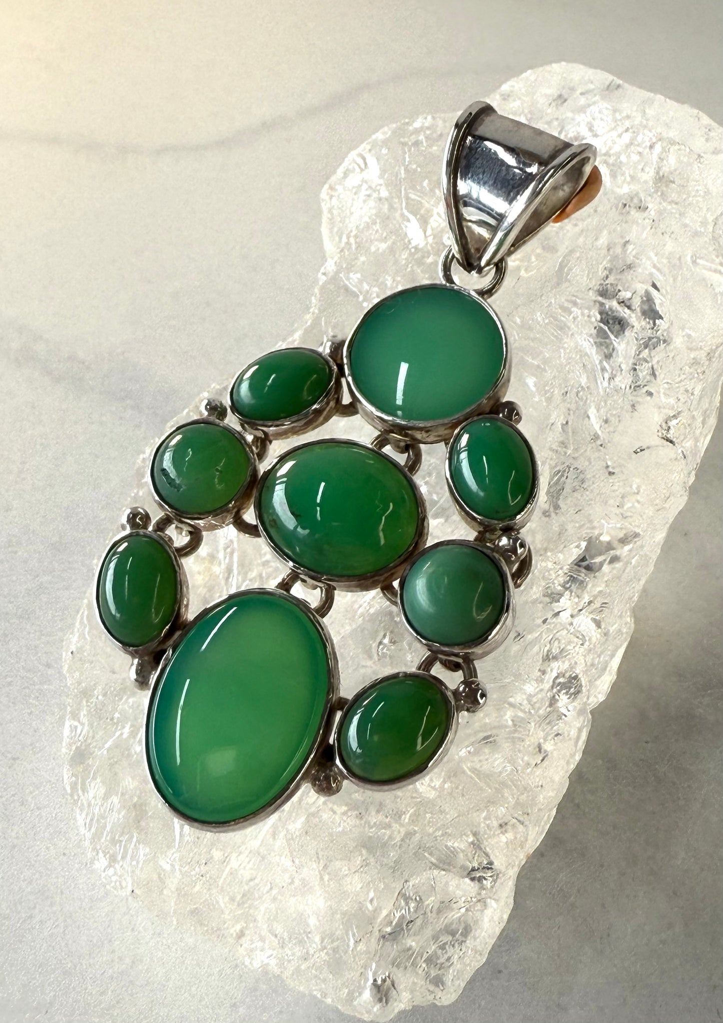 Fabulous Emerald Green Vintage Chrysoprase Pendant -Sterling Silver  Handmade