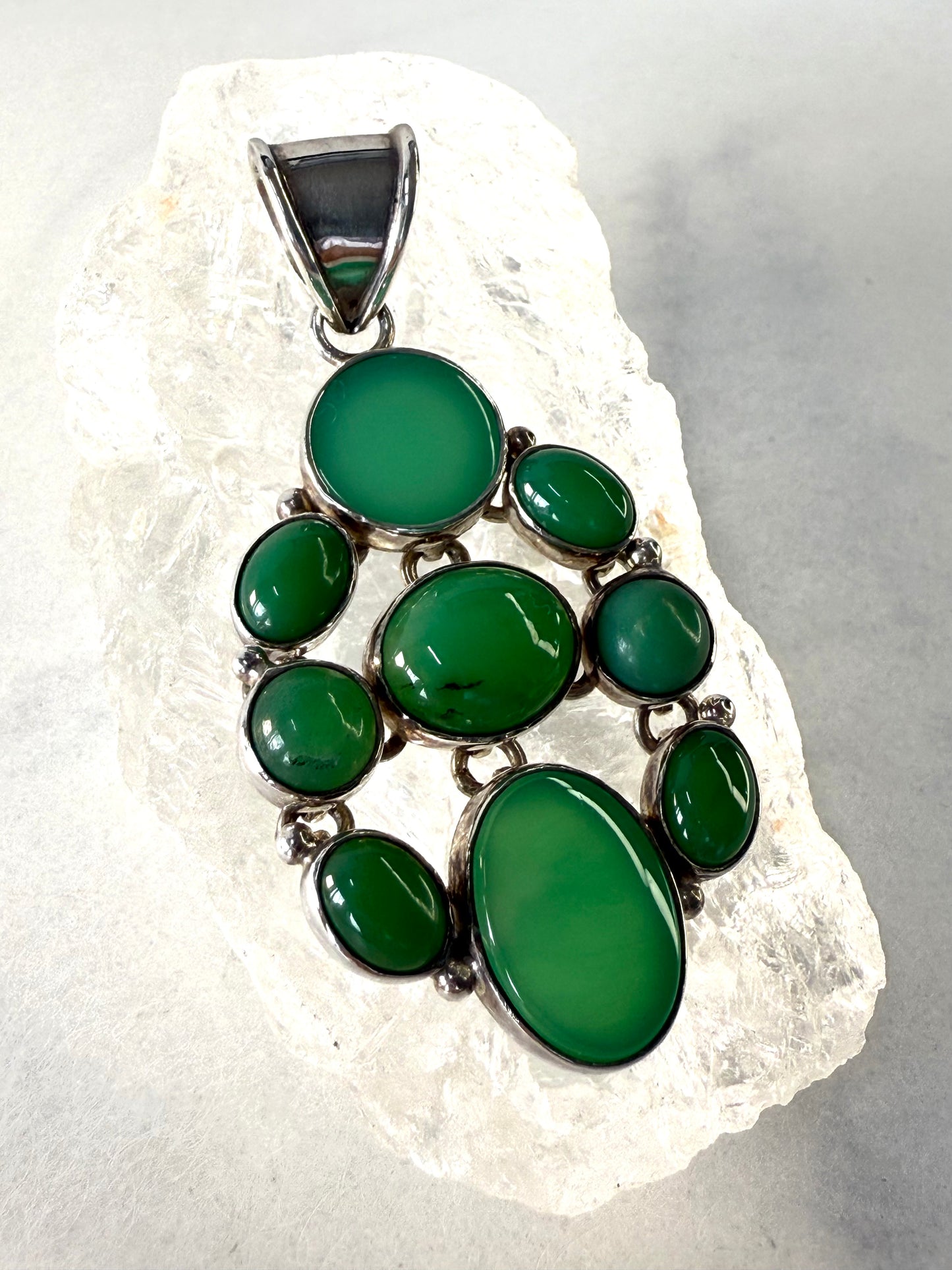 Fabulous Emerald Green Vintage Chrysoprase Pendant -Sterling Silver  Handmade