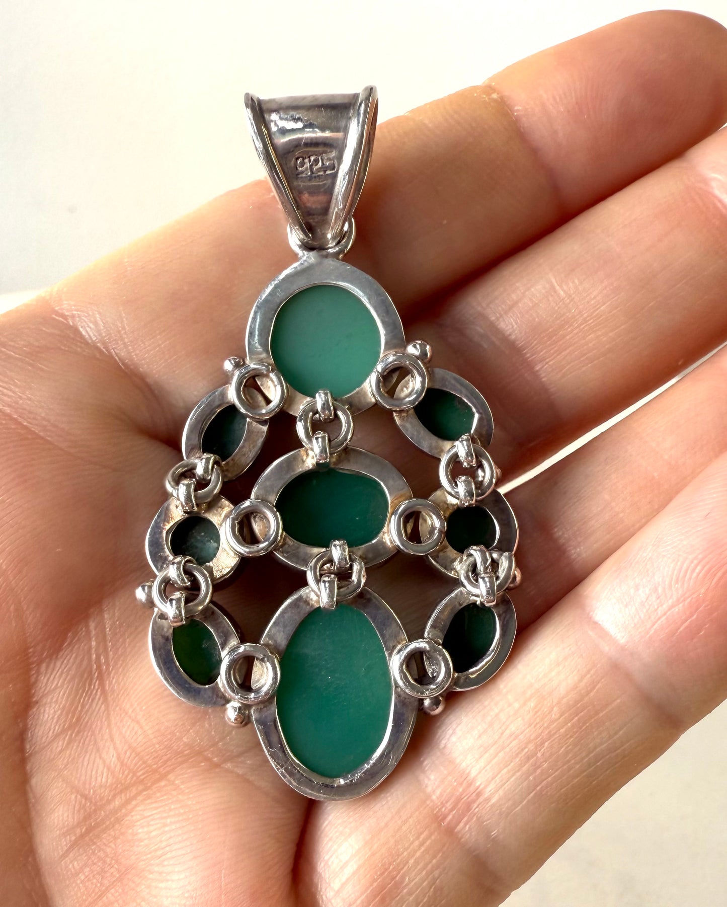 Fabulous Emerald Green Vintage Chrysoprase Pendant -Sterling Silver  Handmade