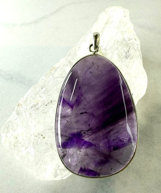 Stunning Large Violet Amethyst Pendant in Sterling Silver