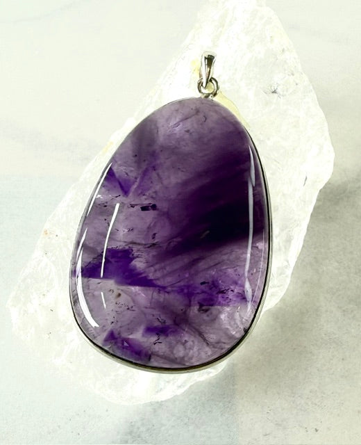 Stunning Large Violet Amethyst Pendant in Sterling Silver