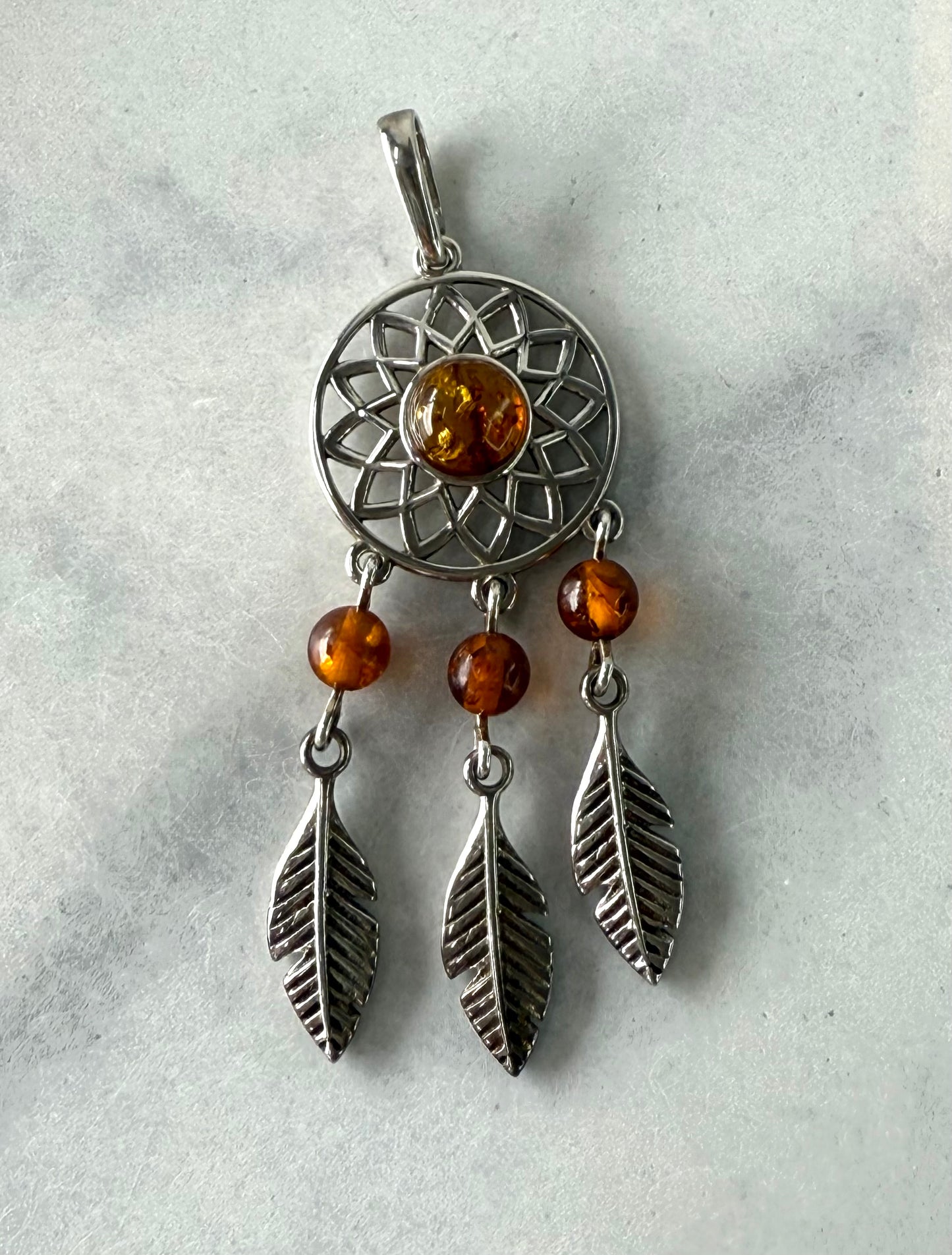 Delicate Amber Dream Catcher Pendant