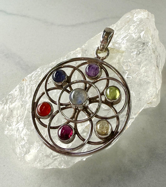 Delicate Flower of Life Vintage Sterling Silver Pendant