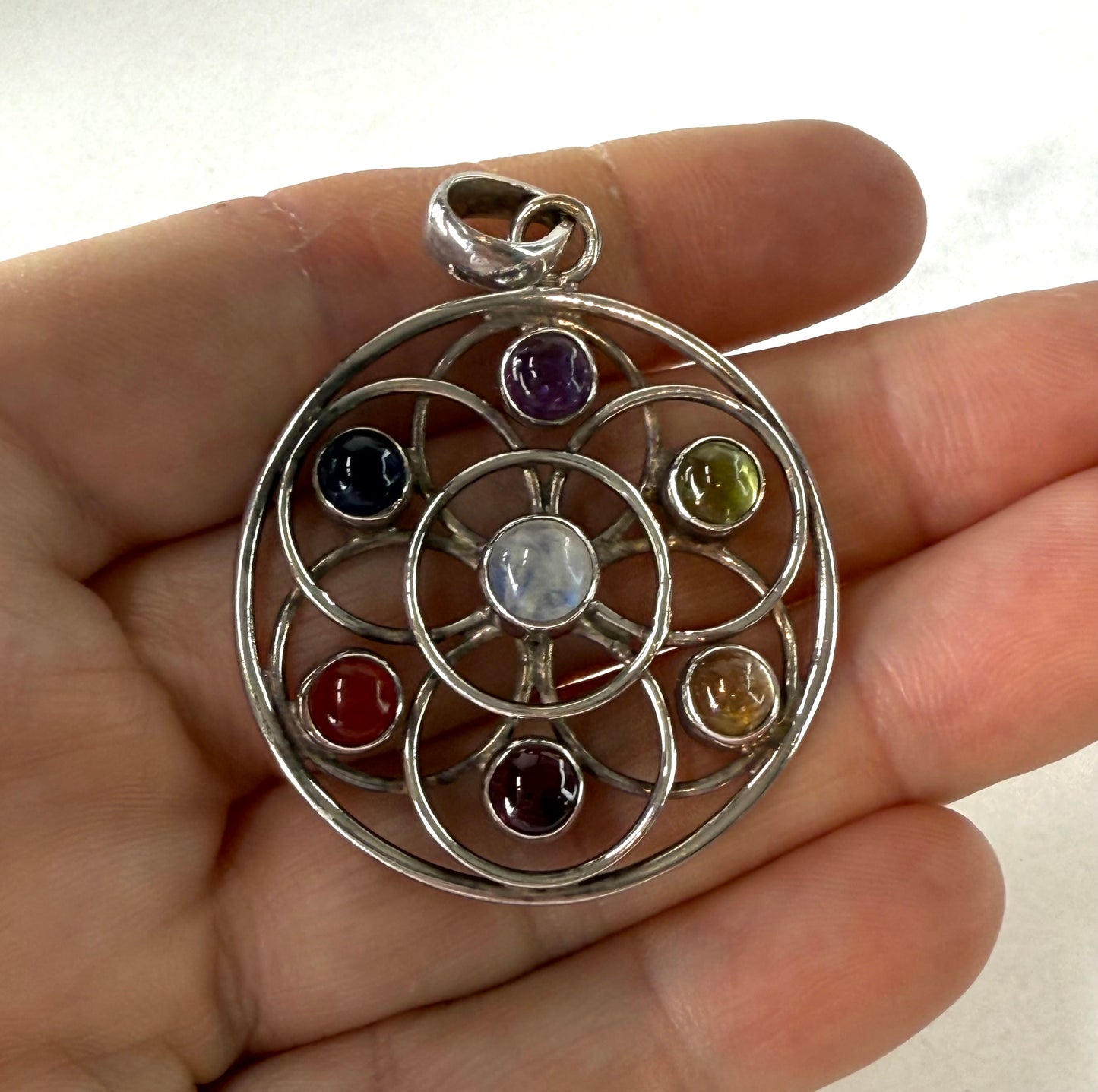 Delicate Flower of Life Vintage Sterling Silver Pendant