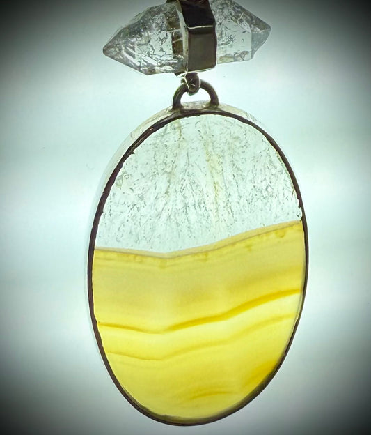 Unique Rainbow Agate and Herkimer Diamond Pendant - hand made in Sterling SIlver