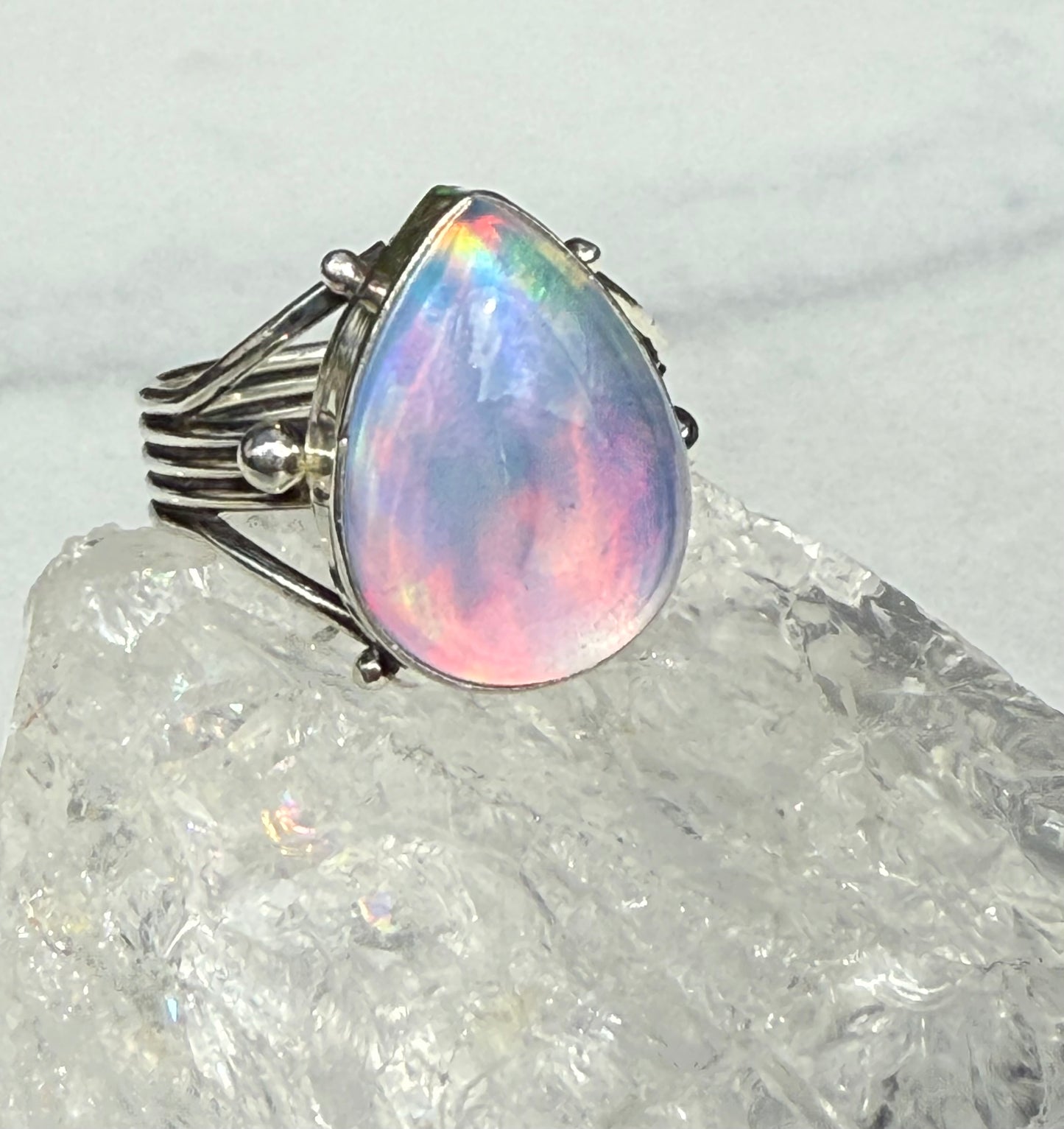 Aurora Opal Handmade Sterling Silver Ring