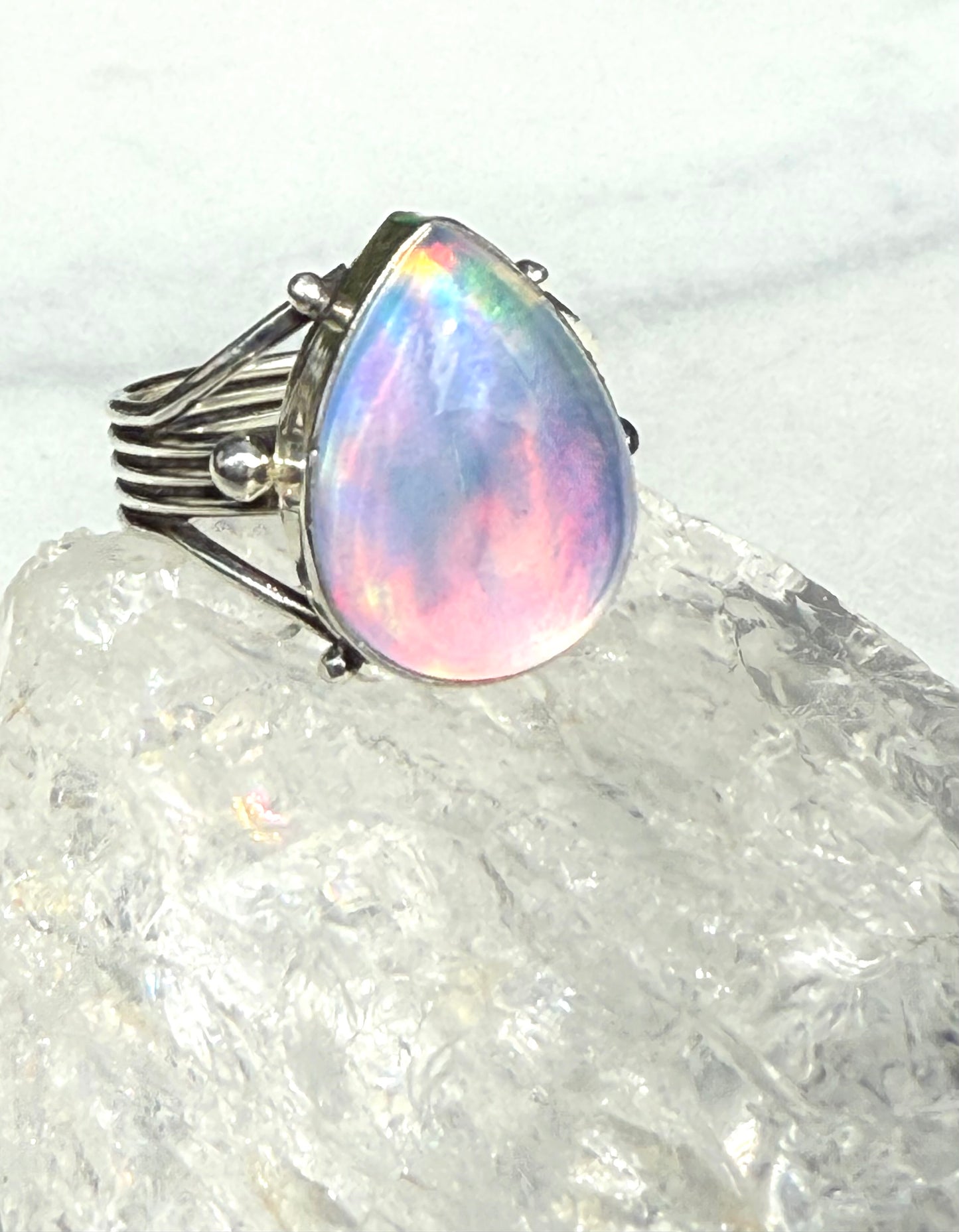 Aurora Opal Handmade Sterling Silver Ring