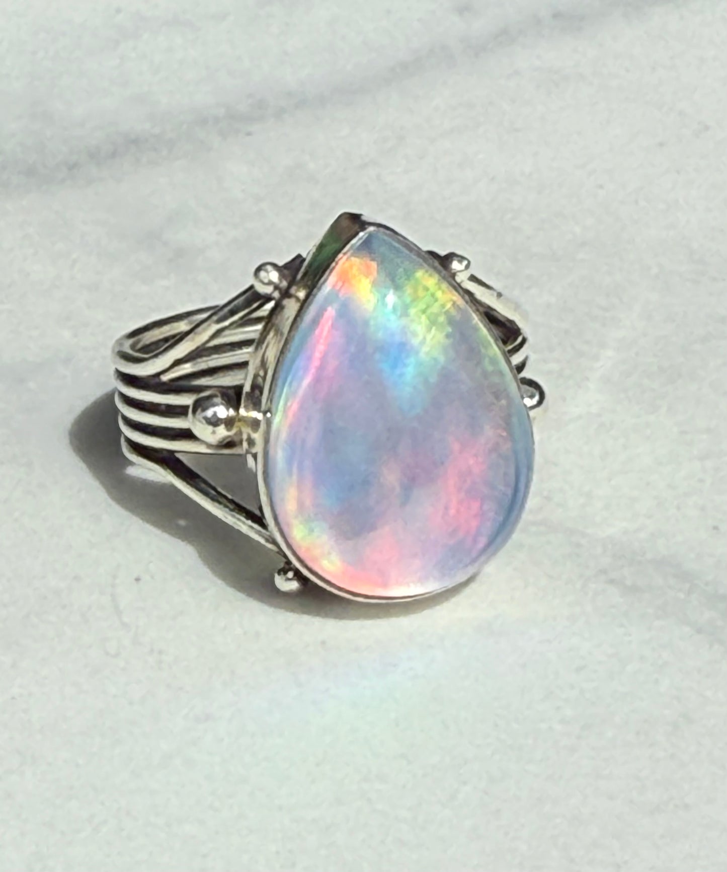 Aurora Opal Handmade Sterling Silver Ring