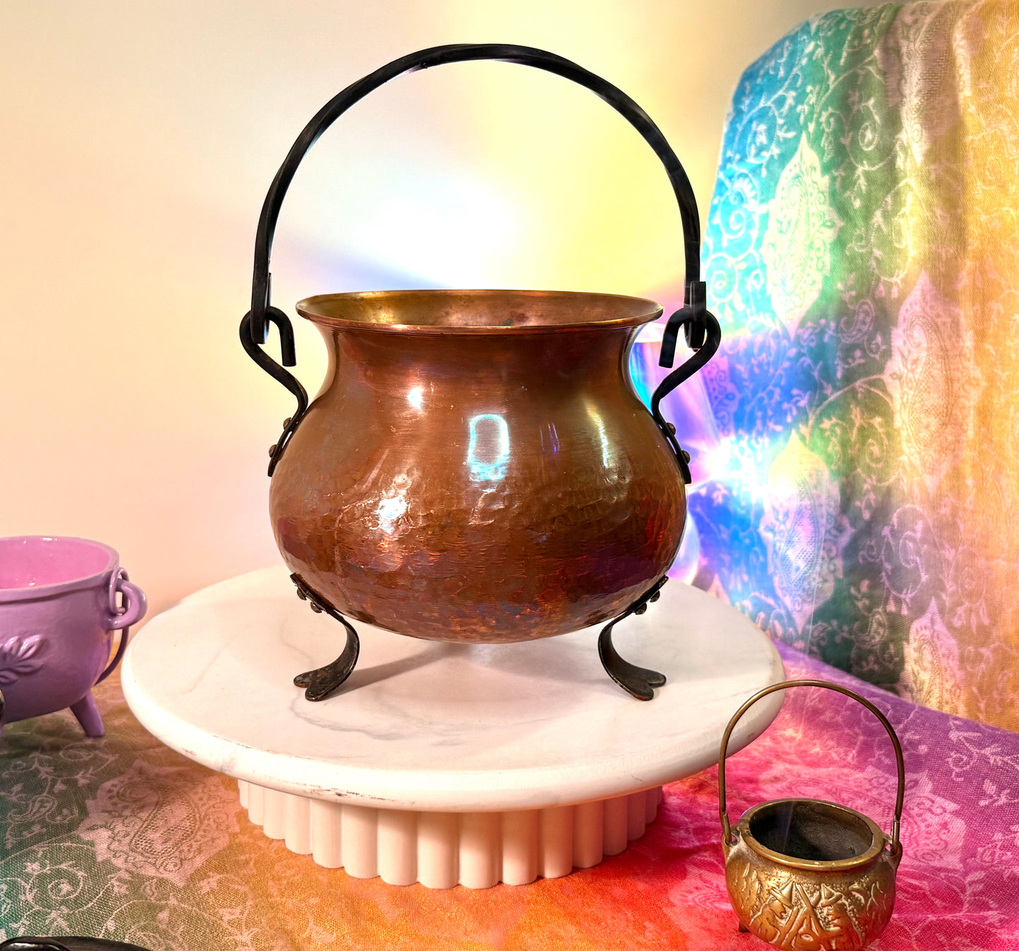 Huge Vintage 1970s German Copper Cauldron with Cast Iron Handle- comes with ingredients and instructions for Cauldron Connection Spell✨