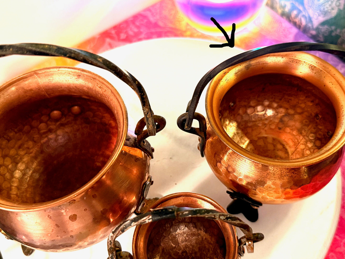 Fabulous Vintage 1970s French Copper Cauldron with Cast Iron Handle- comes with ingredients and instructions for Cauldron Connection Spell✨