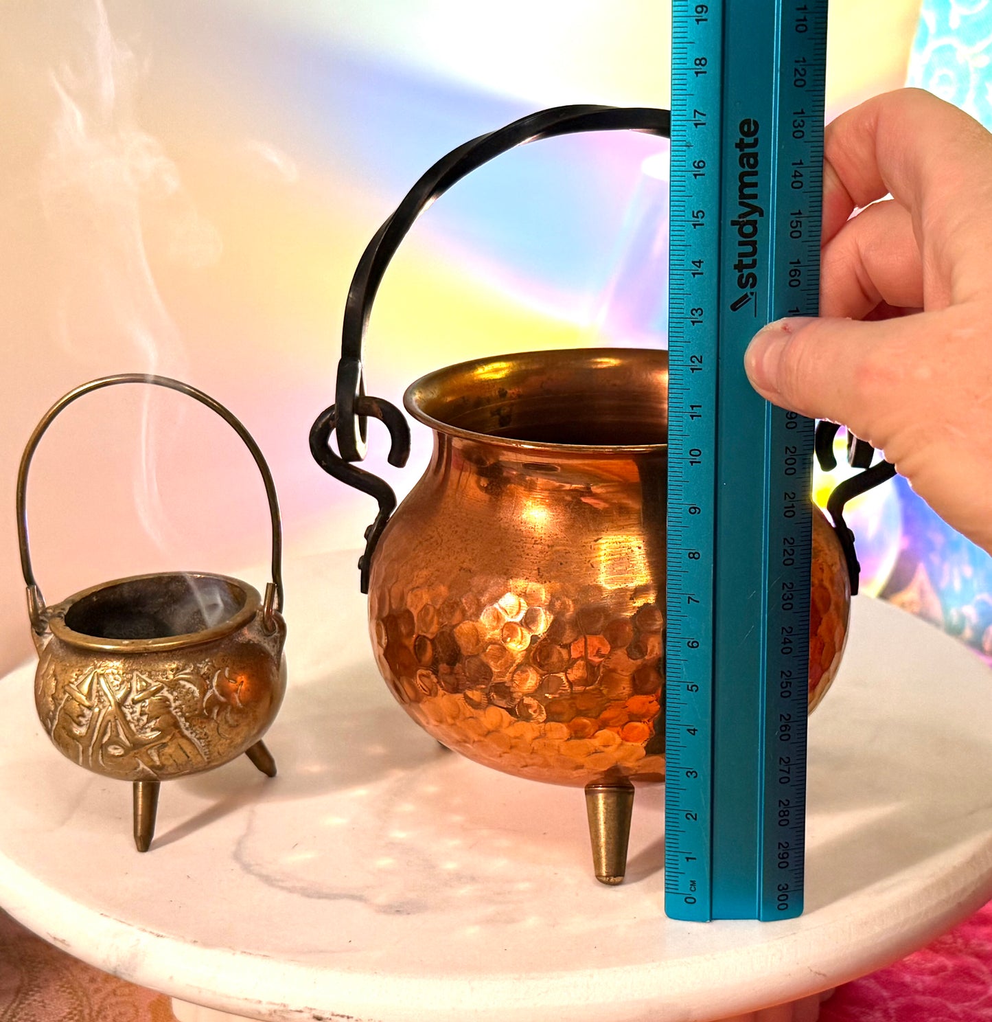 Stunning Vintage 1960s French Copper Cauldron with Cast Iron Handle- comes with ingredients and instructions for Cauldron Connection Spell✨