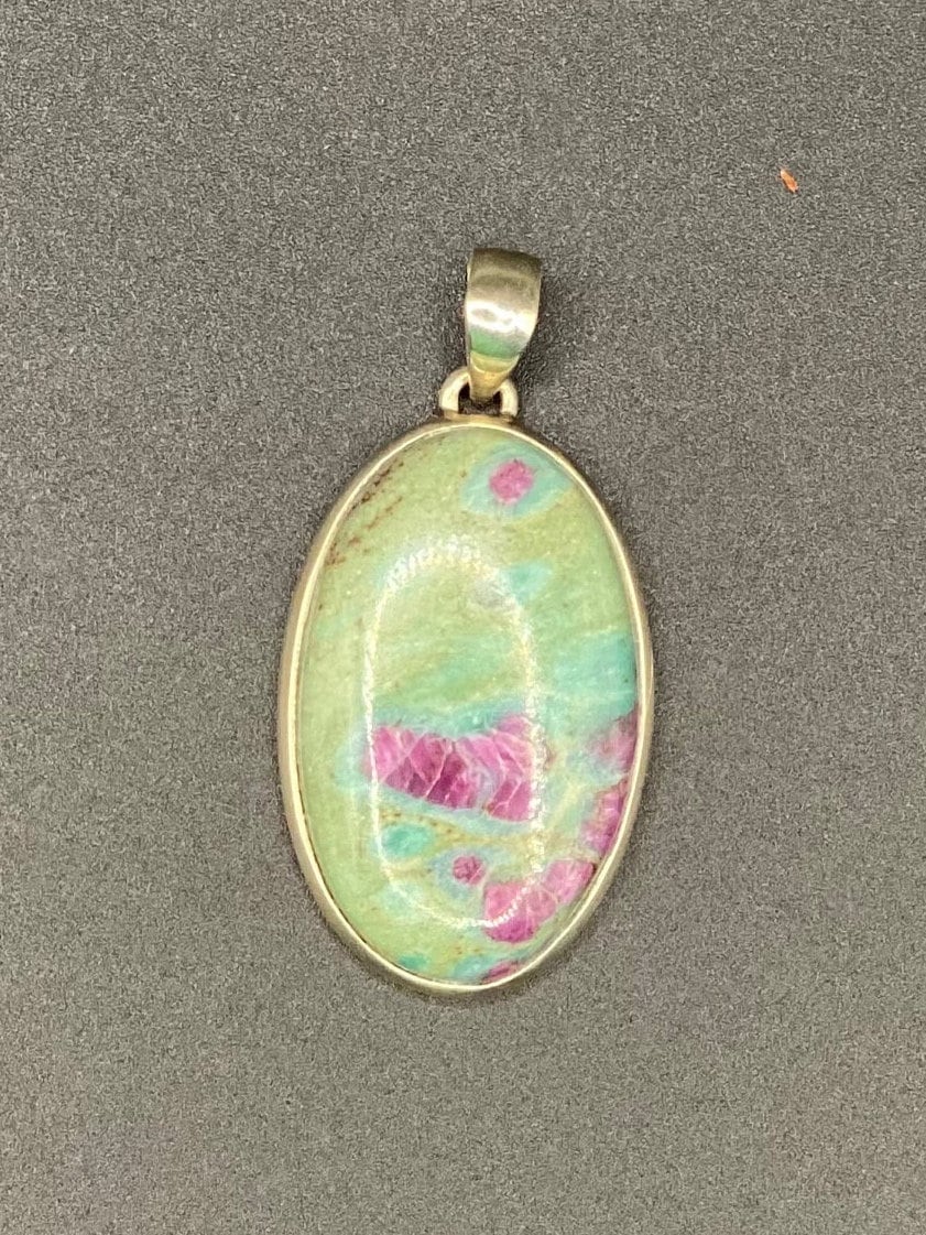 Gorgeous Green & Ruby Fuschite Pendant with Sterling Silver setting
